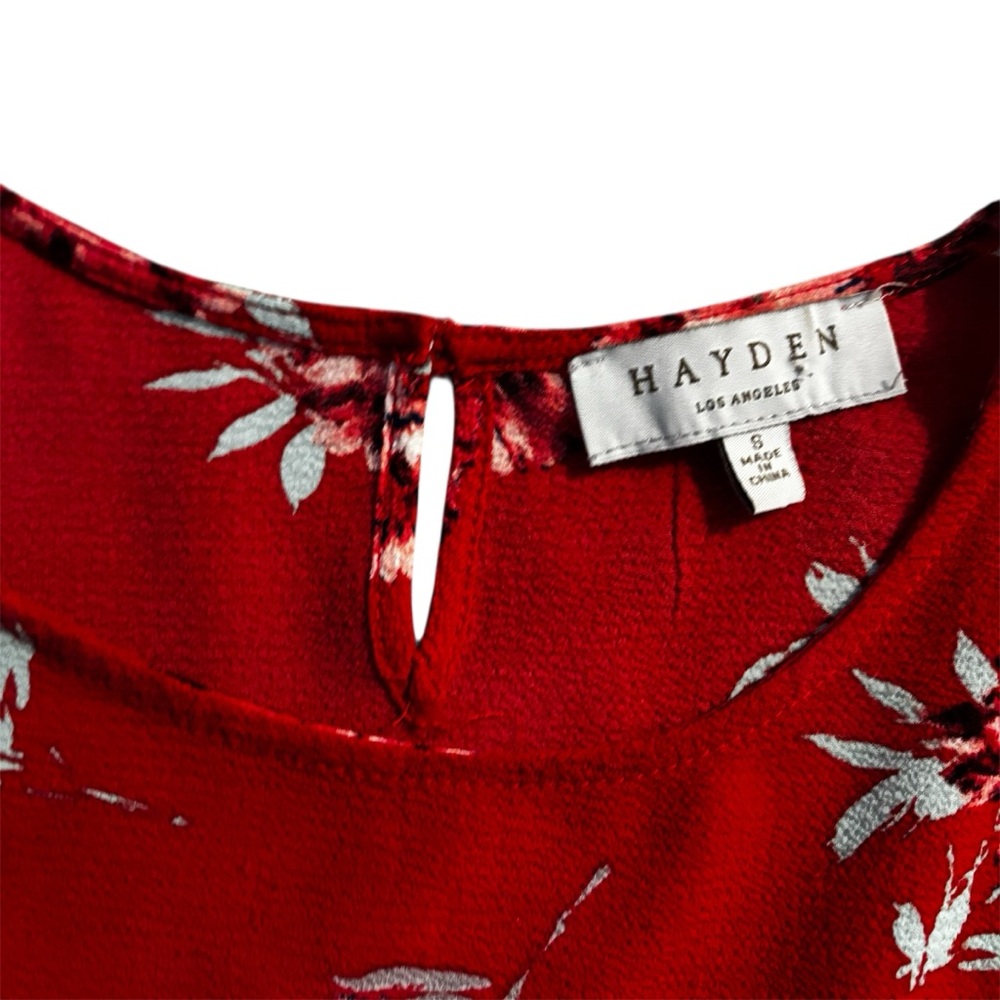 Red Floral Ruffled 3/4 Sleeve Blouse Size M By Hayden - Picture 3 of 3